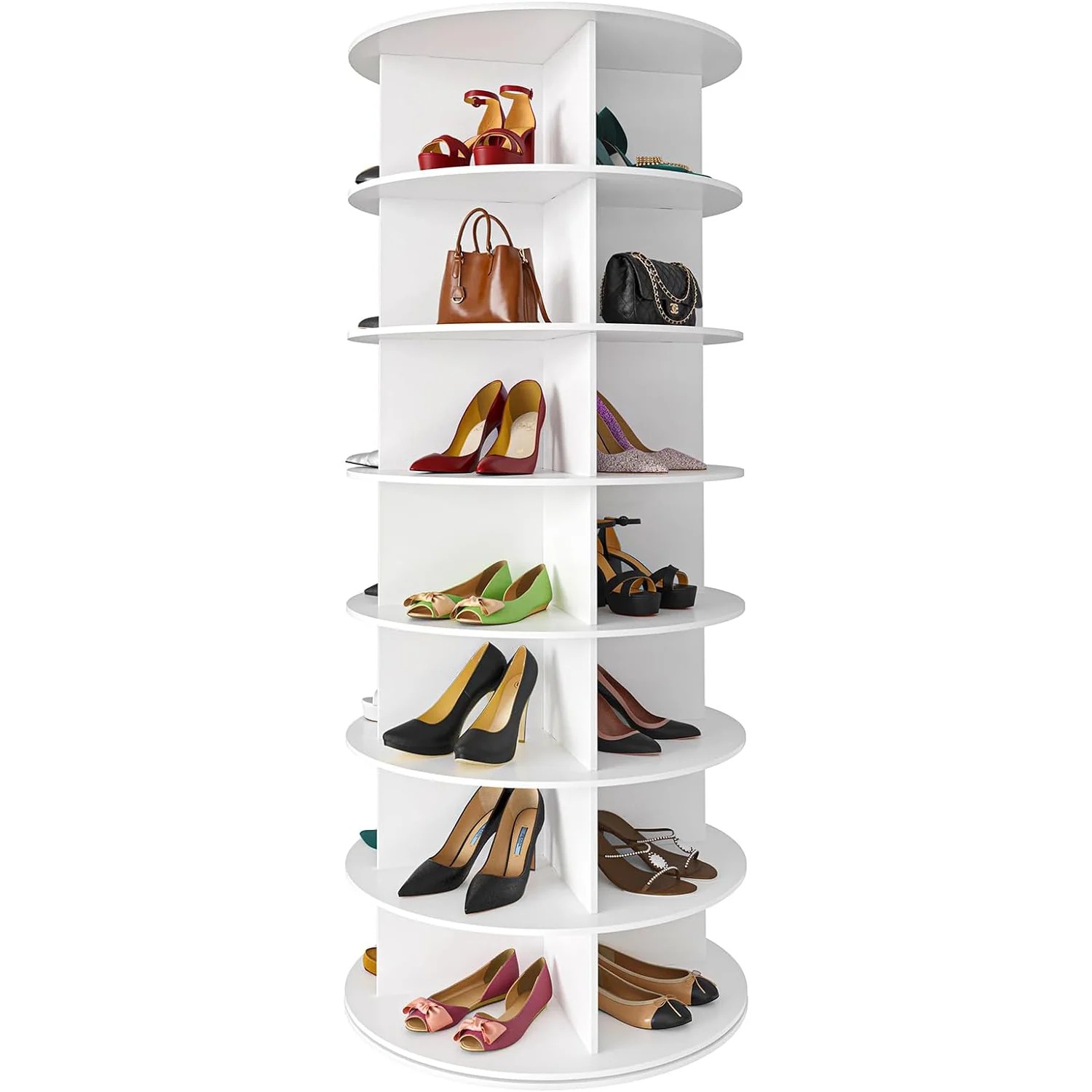 SpaceAid seven-tier white rotating shoe and handbag rack